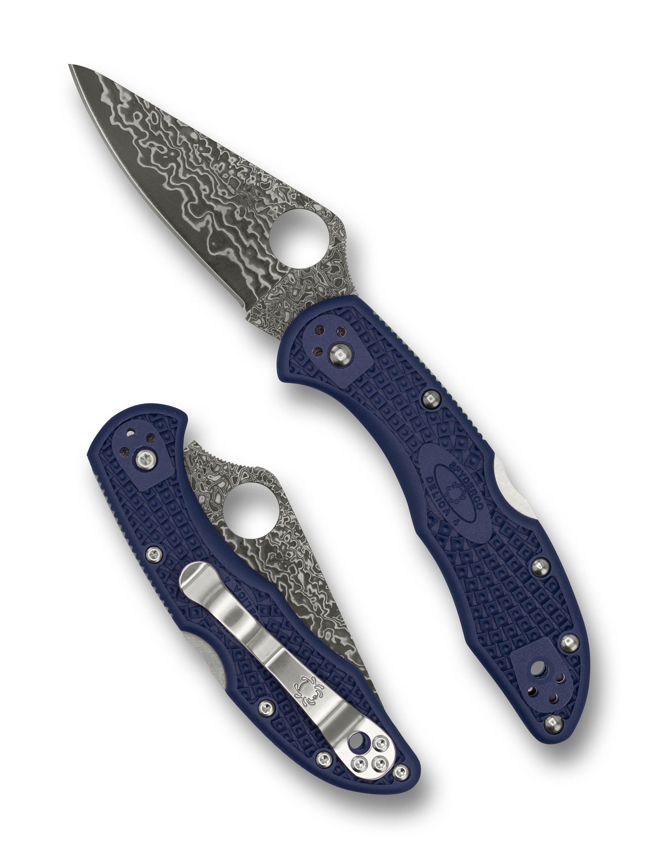 Delica® 4 Navy Blue Damascus Exclusive – Spyderco