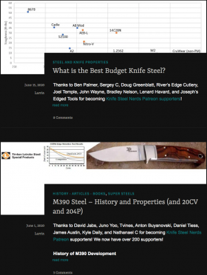 html formatting issue knifesteelnerds website?  Most of the charts and graphs appear partially blocked.