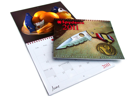 The Spyderco 2011 Wall Calendar shown open and closed