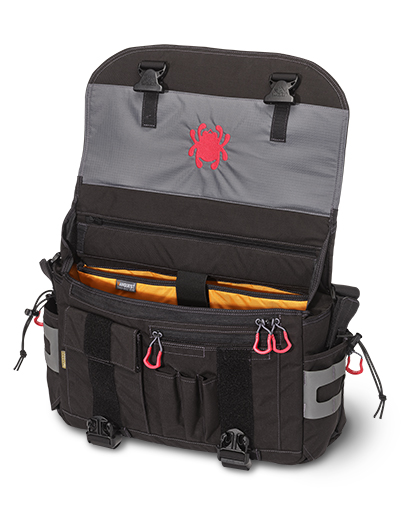 The Spyderco by Vanquest® Envoy-17™ Messenger Bag shown open and closed