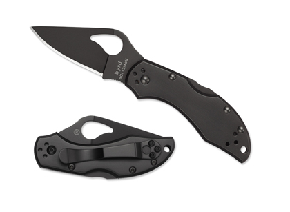 The Robin  2 Stainless Black Blade Knife shown opened and closed.