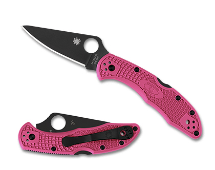 The Delica® 4 FRN Pink Black Blade shown open and closed