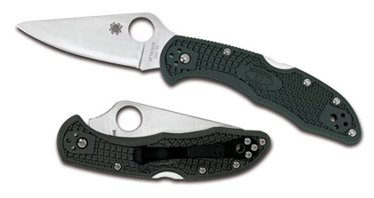 The Delica  4 FRN British Racing Green ZDP-189 Knife shown opened and closed.