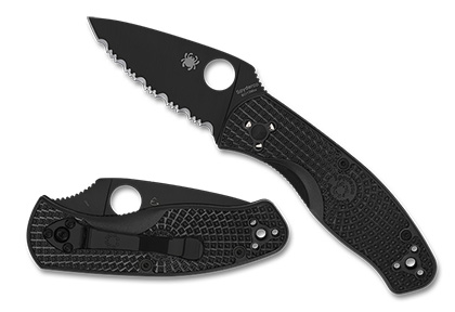 The Persistence  Lightweight Black Blade SpyderEdge Knife shown opened and closed.