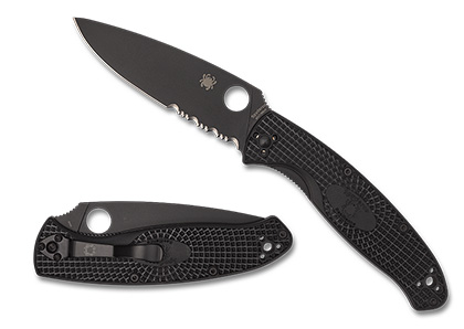 The Resilience  Lightweight Black Blade CombinationEdge Knife shown opened and closed.