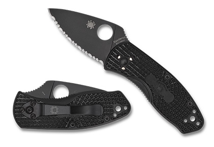The Ambitious  Lightweight Black Blade SpyderEdge Knife shown opened and closed.