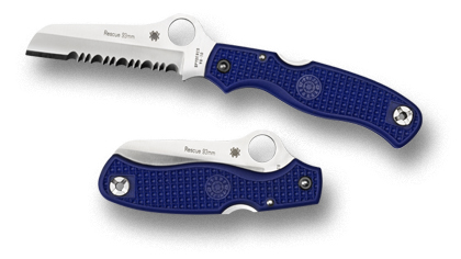 The Rescue  93mm Blue FRN Knife shown opened and closed.