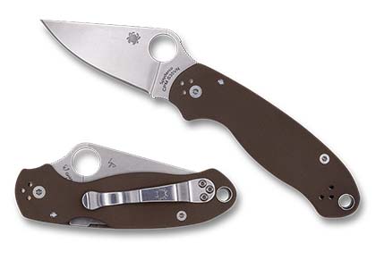 The Para® 3 Earth Brown G-10 CPM S35VN Exclusive shown open and closed