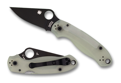 The Para® 3 Natural G-10 CPM M4 Black Blade Exclusive shown open and closed