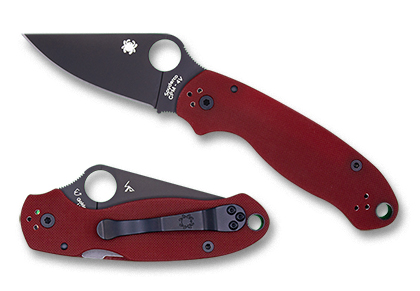 The Para® 3 G-10 Red CPM 4V Black Blade Exclusive shown open and closed