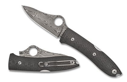 The SpyOpera™ Carbon Fiber Thor™ Damascus shown open and closed