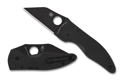 The MicroJimbo  Black G-10 Black Blade  Knife shown opened and closed.