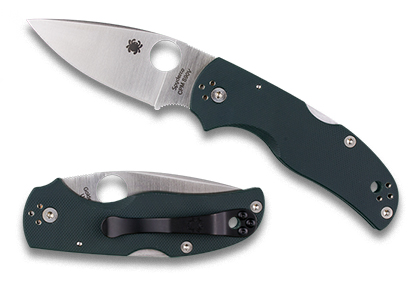 The Native  5 Polished G-10 Forest Green CPM S90V Exclusive Knife shown opened and closed.