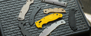 A collection of knife scales made from different materials.
