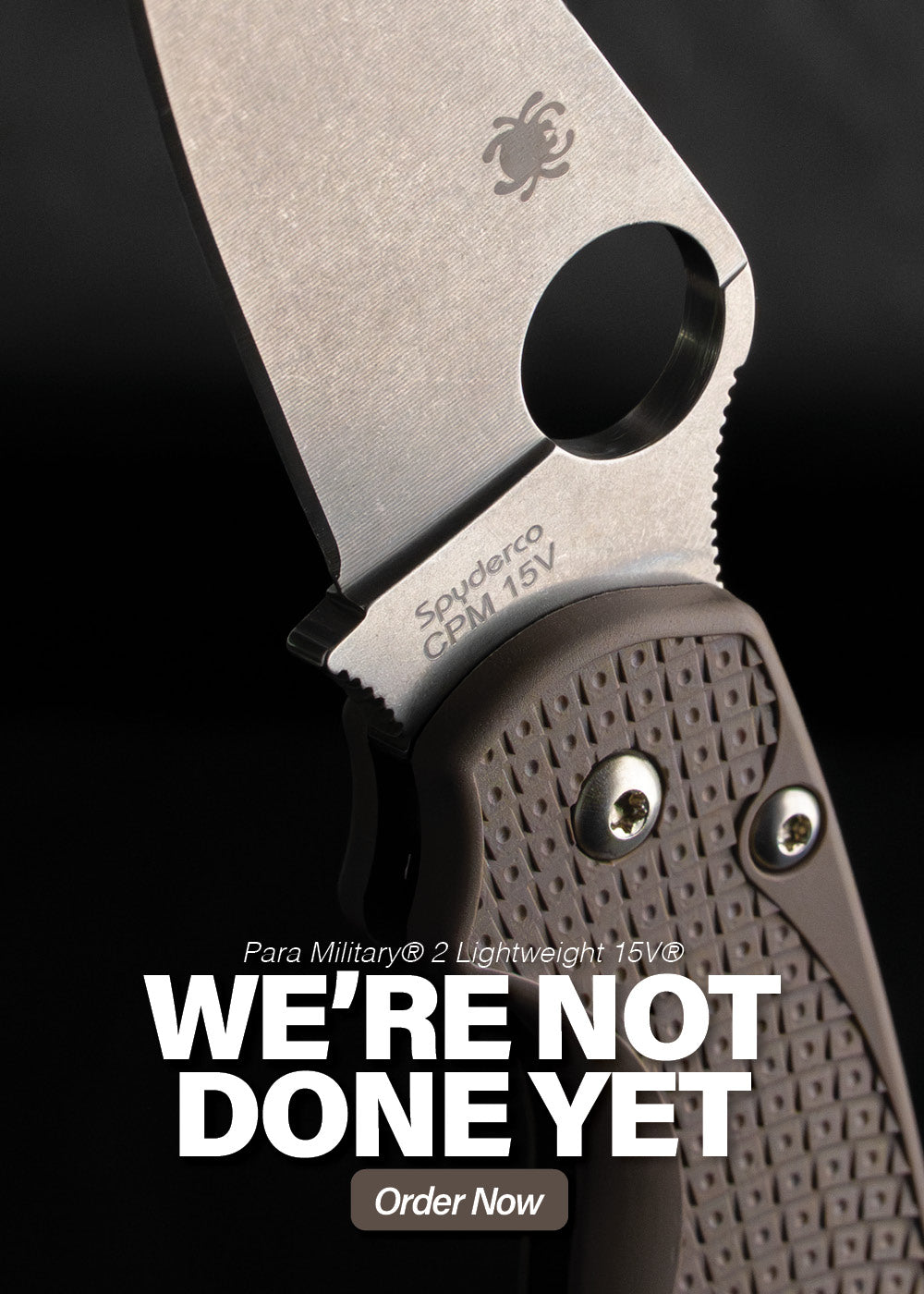 Para Military 2 15V closeup image on a black background. Text reads " Para Military 2 Lightweight 15V - We're Not Done Yet - Order Now