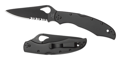 The Cara Cara  2 Stainless Black Blade Knife shown opened and closed.
