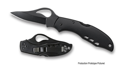 The Meadowlark  Black ComboEdge Knife shown opened and closed.