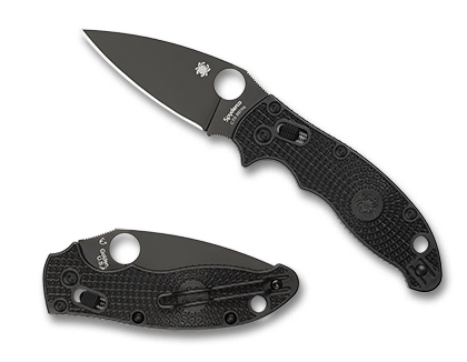 The Manix  2 Lightweight FRCP Black Black Blade Knife shown opened and closed.