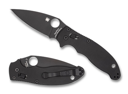 The Manix  2 Smooth G-10 CPM CRU-WEAR Black Blade Exclusive Knife shown opened and closed.