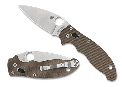 The Manix  2 Brown Canvas Micarta CPM CRU-WEAR Knife shown opened and closed.