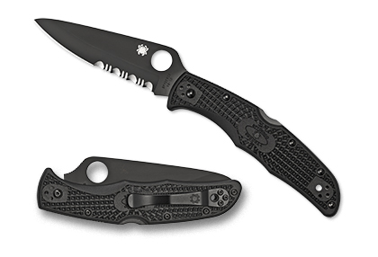 The Endura  4 FRN Black Black Blade Knife shown opened and closed.
