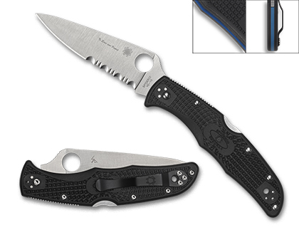 The Endura  4 Lightweight Thin Blue Line Knife shown opened and closed.