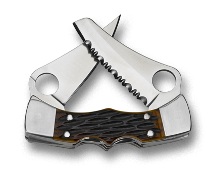 The Micro Dyad  Jigged Bone Knife shown opened and closed.