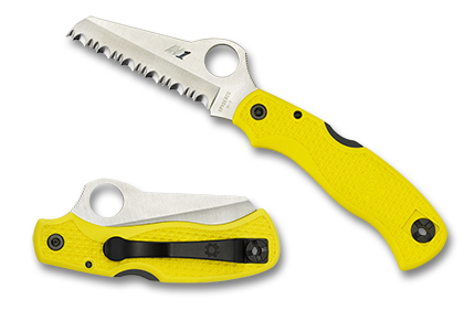 The Saver Salt  CLIPIT  Yellow FRN  Knife shown opened and closed.