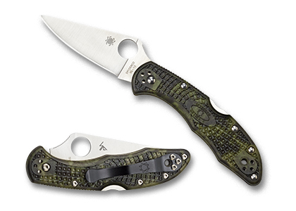 The Delica  4 FRN Zome Green Knife shown opened and closed.