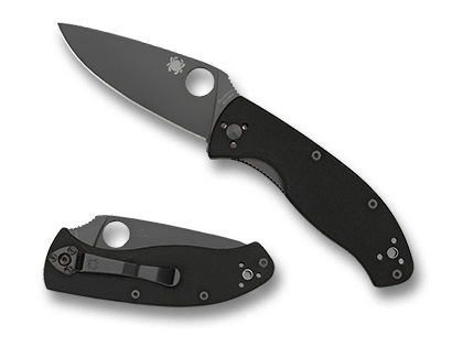 The Tenacious  G-10 Black   Black Blade Knife shown opened and closed.