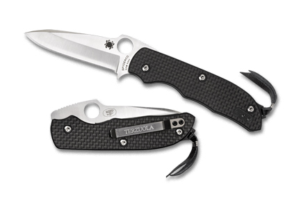 The Spyderco Terzuola SLIPIT Knife shown opened and closed.