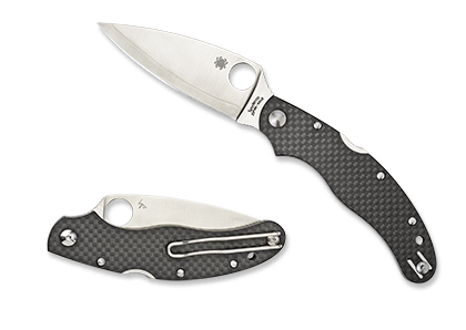 The Caly  3 5 CLIPIT  Carbon Fiber ZDP 189 Knife shown opened and closed.
