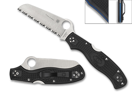 The Rescue  3 Lightweight Thin Blue Line Knife shown opened and closed.