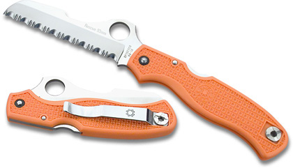 The Rescue  93mm Orange FRN Knife shown opened and closed.