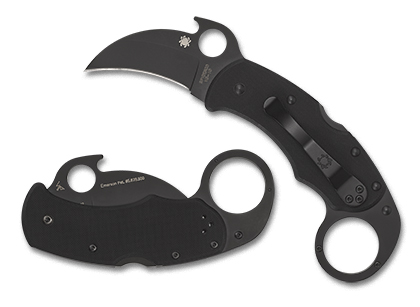 The Karahawk  Black Blade Knife shown opened and closed.