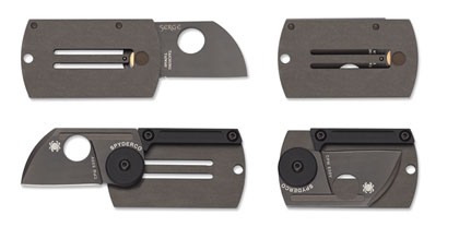 The Dog Tag Folder Aluminum Black Blade shown open and closed