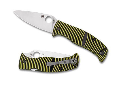 The Caribbean  G-10 Black Yellow Leaf Knife shown opened and closed.