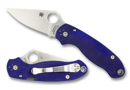 The Para  3 G-10 Dark Blue CPM S110V Knife shown opened and closed.