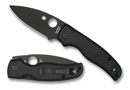The Shaman  G-10 Black Black Blade Knife shown opened and closed.