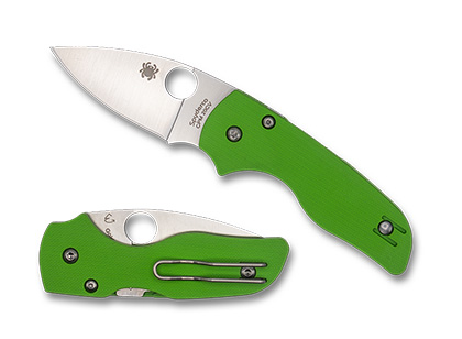 The Lil  Native  Neon Green G-10 CPM 20CV Exclusive Knife shown opened and closed.