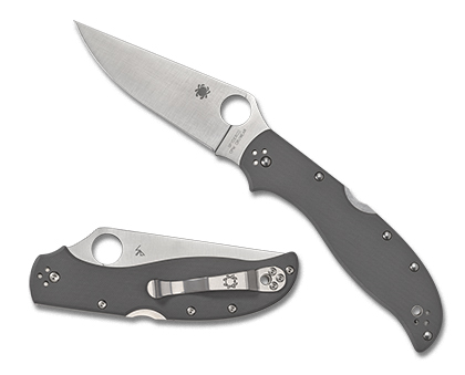 The Stretch  2 XL Gray G-10 CPM  CRU-WEAR Knife shown opened and closed.