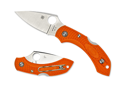 The Dragonfly  2 FRN Orange Knife shown opened and closed.
