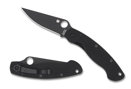 The Military  Model G-10 Black   Black Blade Knife shown opened and closed.