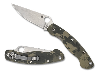 The Military  Model G-10 Camo  Knife shown opened and closed.