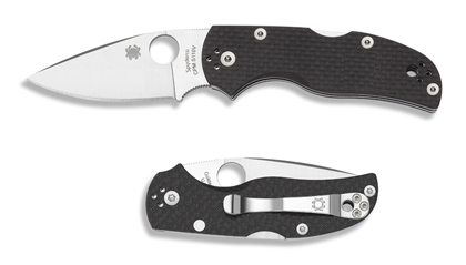The Native  5 Carbon Fiber 110V Sprint Run  Knife shown opened and closed.