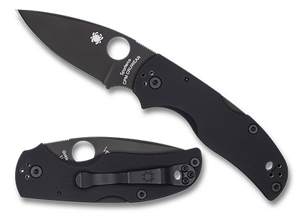 The Native  5 Smooth G-10 CPM CRU-WEAR Black Blade Exclusive Knife shown opened and closed.