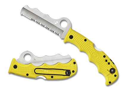 The Assist  Salt  FRN Yellow Knife shown opened and closed.