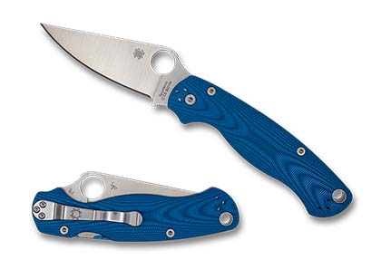 The Para Military  2 Blue Aluminum Cosmic Arc CTS BD1N Exclusive Knife shown opened and closed.