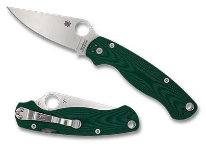 The Para Military  2 Green Aluminum Cosmic Arc CTS BD1N Exclusive Knife shown opened and closed.