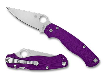 The Para Military  2 Purple Aluminum Cosmic Arc CTS BD1N Exclusive Knife shown opened and closed.